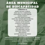 El Área Municipal de Discapacidad convoca a los beneficiarios mencionados