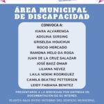 El Área Municipal de Discapacidad convoca a las personas mencionadas a acercarse a la brevedad para la entrega de documentación