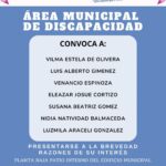Informamos a las personas incluidas en la lista que deben acercarse a la brevedad al Área de Discapacidad de la Municipalidad para realizar los trámites correspondientes