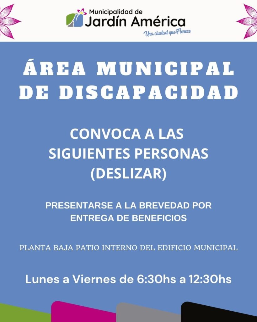 Área de Discapacidad informa que las personas incluidas en la lista deben presentarse para la entrega de beneficios