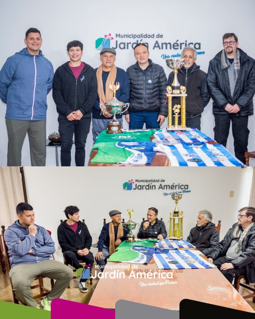 Junto a los integrantes de los Clubes Jardín y Timbó, el Intendente Cesar Araujo; el Presidente del Club Jardín, Alberto Gonzales; el Vicepresidente Mario Heck; y el Vicepresidente del Club Timbó, Mario Acevedo, realizaron la invitación a toda la comunidad para participar de la segunda edición 2026 de la Copa Clásico de Leyendas Jardinenses, en el marco del 80° Aniversario de la ciudad