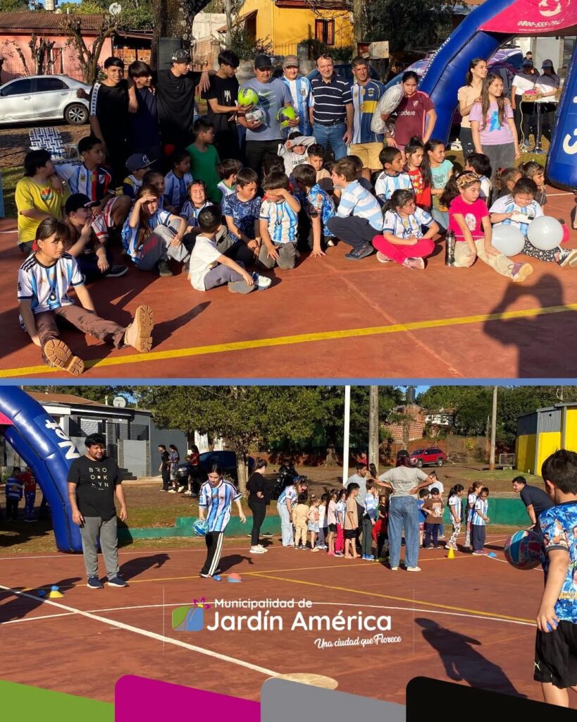 En estas vacaciones compartimos una jornada de juegos, deporte y recreación junto a los niños, niñas y familias del Barrio Juan Manuel de Rosas, disfrutando del estreno del nuevo playón con canchas de fútbol, básquet, vóley y una plaza de juegos