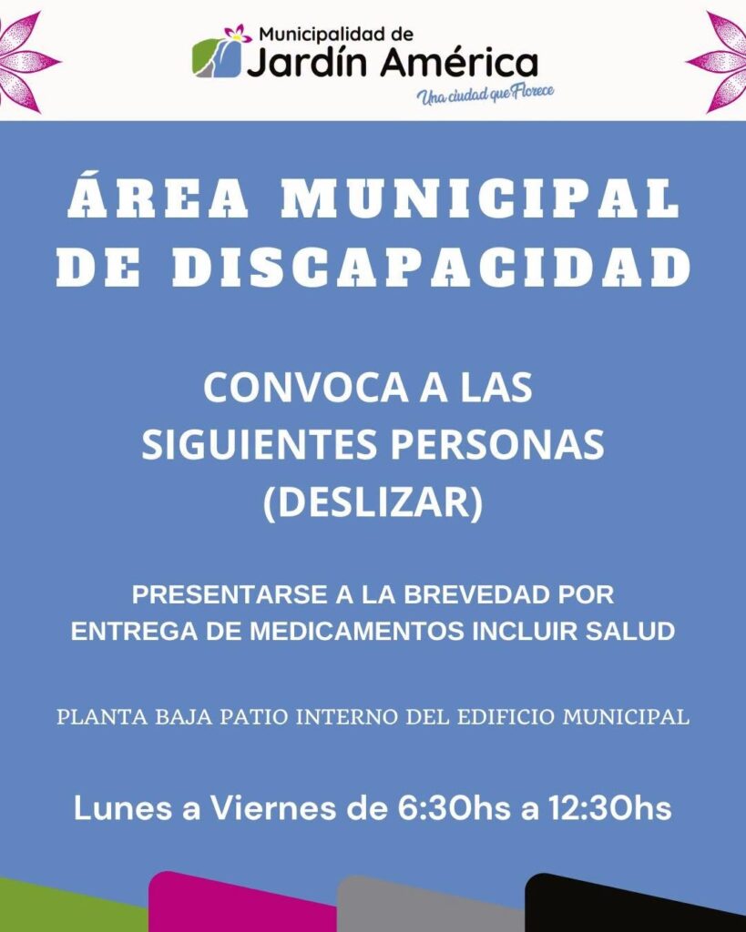 El Área de Discapacidad informa que ya se encuentra disponible la entrega de medicamentos del programa Incluir Salud