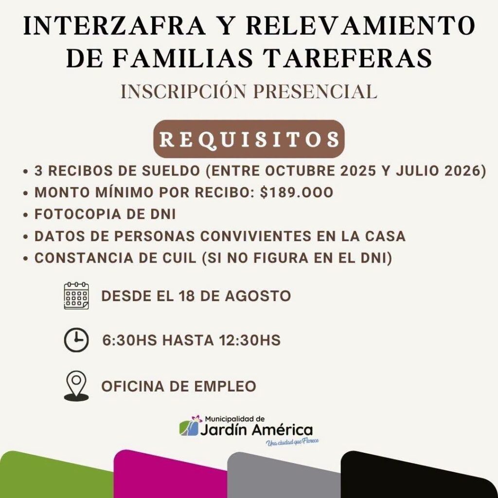 Interzafra y relevamiento de familias tareferas
